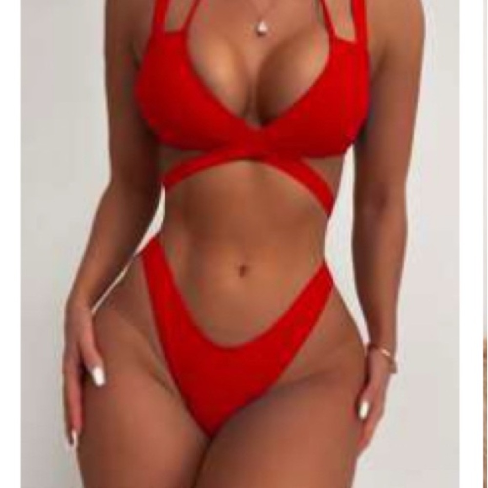 Red Strappy Bikini Set